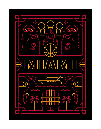 Miami Basketball Art Print 11x14