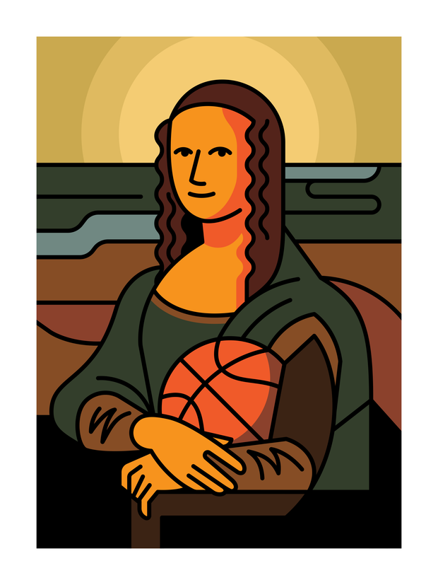 Mona Lisa with Basketball Art Print 18x24