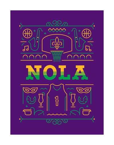 New Orleans Basketball (Mardi Gras Edition) Art Print 11x14