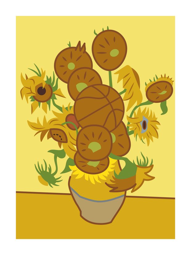Sunflowers and Basketball Art Print 18x24