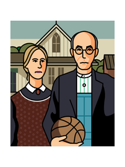 American Gothic with Basketball Art Print 18x24