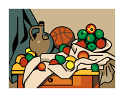 Curtain, Jug, Fruit and Basketball Art Print 11x14