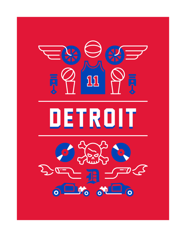 Detroit Basketball Art Print 11x14
