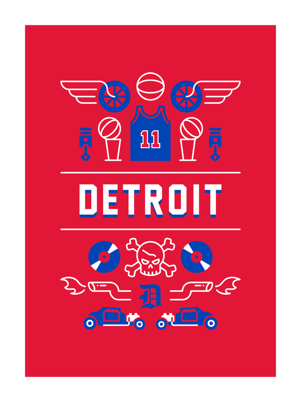 Detroit Basketball Art Print 18x24