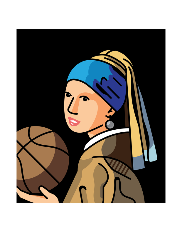 Girl with a Pearl Earring and Basketball Art Print 11x14