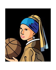 Girl with a Pearl Earring and Basketball Art Print 16x20