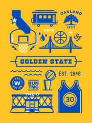 Golden State Basketball Art Print 18x24
