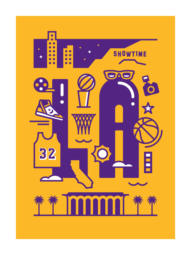 Los Angeles Basketball Art Print 18x24