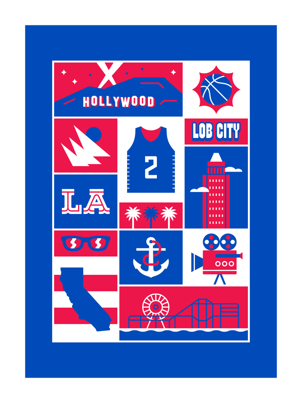 Los Angeles Basketball (Blue and Red Edition) Art Print 18x24