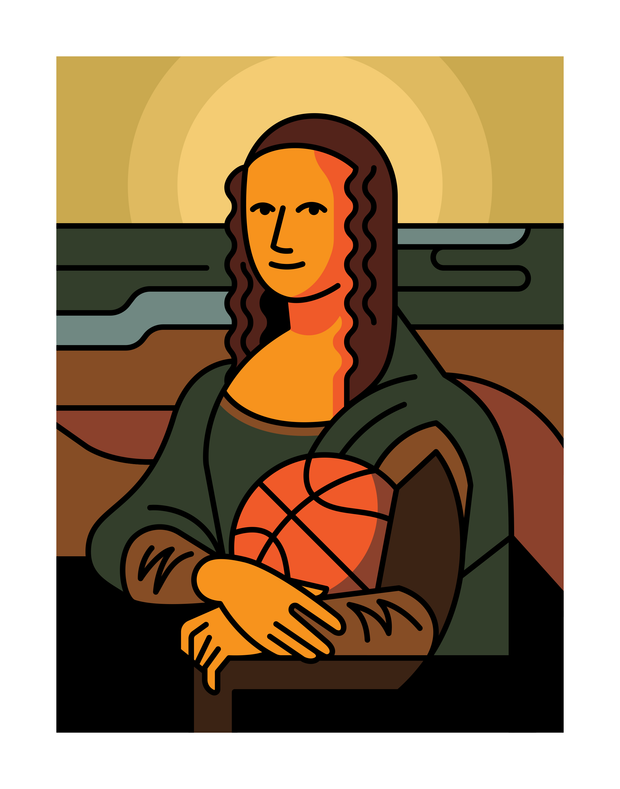Mona Lisa with Basketball Art Print 11x14