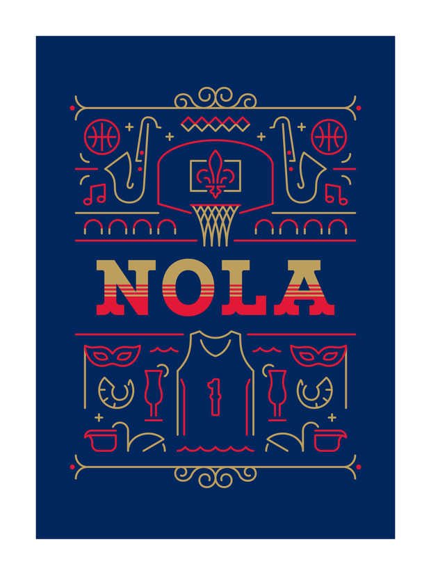 New Orleans Basketball Art Print 18x24