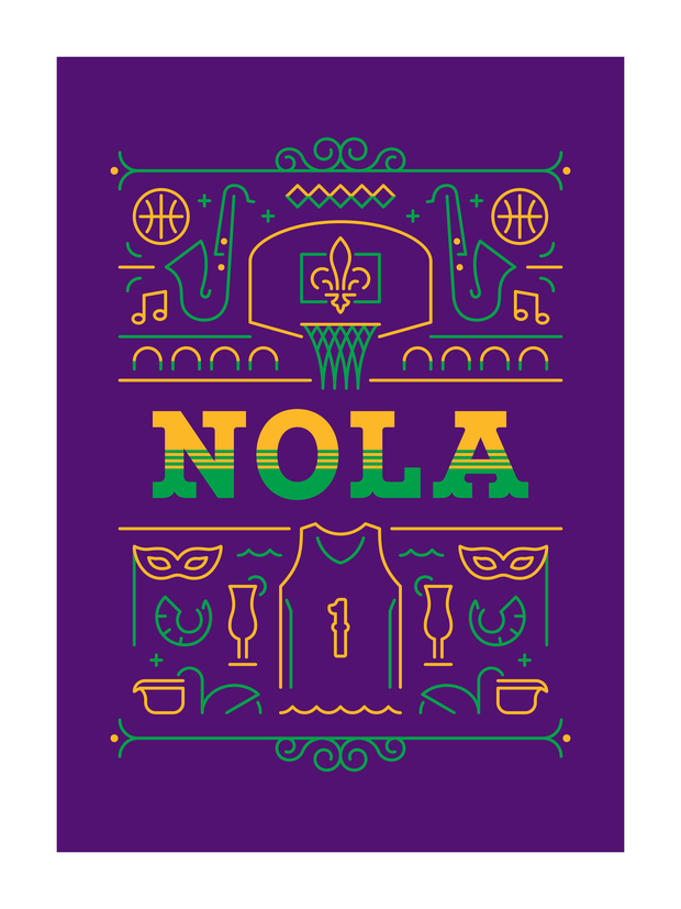 New Orleans Basketball (Mardi Gras Edition) Art Print 18x24