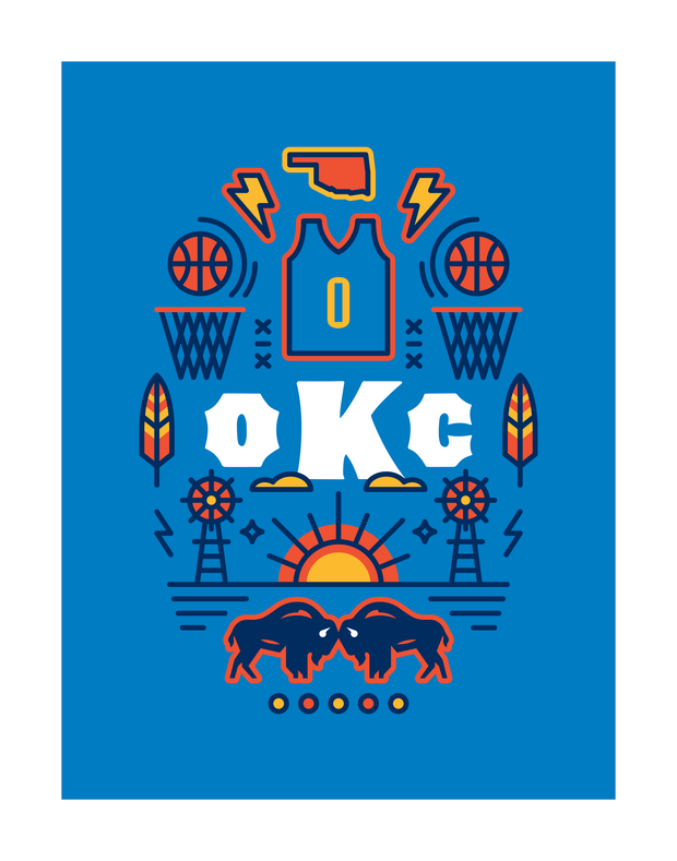 Oklahoma City Basketball Art Print 11x14