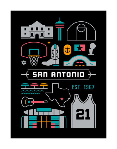 San Antonio Basketball Art Print 11x14
