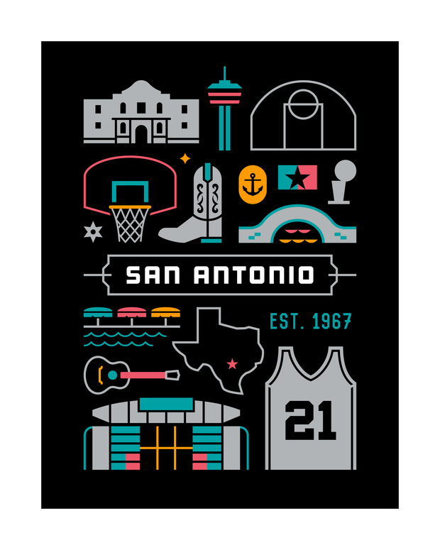 San Antonio Basketball Art Print 16x20