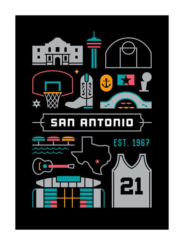 San Antonio Basketball Art Print 18x24