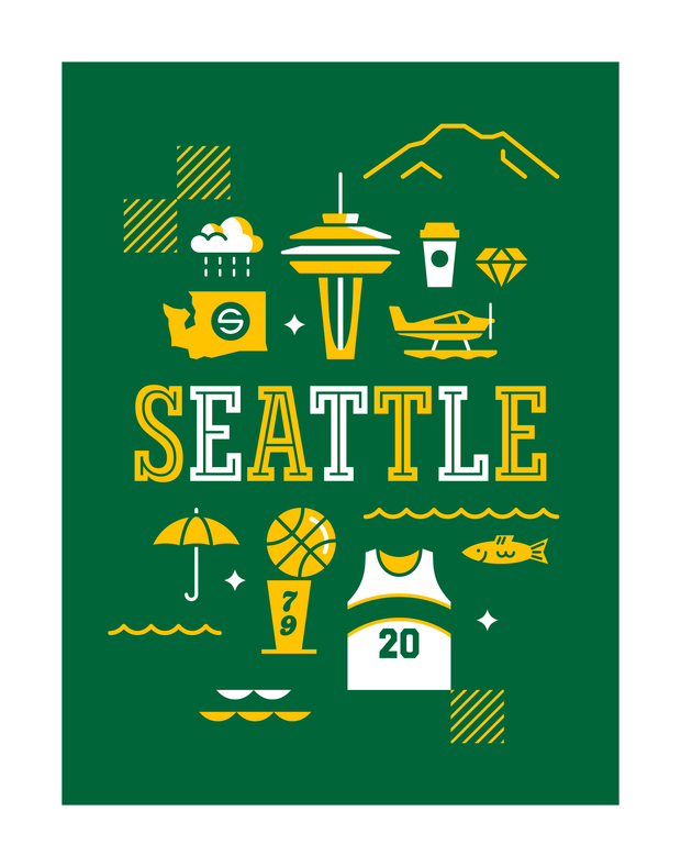 Seattle Basketball Art Print 11x14