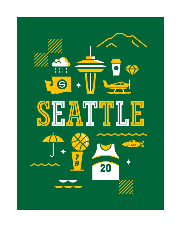 Seattle Basketball Art Print 16x20