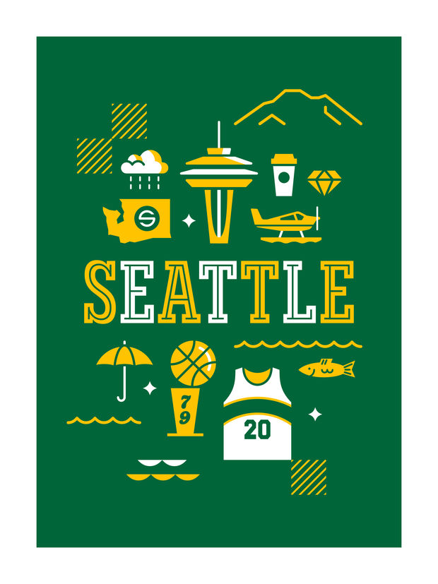 Seattle Basketball Art Print 18x24