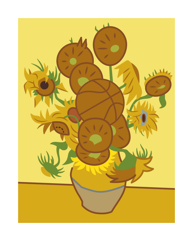 Sunflowers and Basketball Art Print 16x20